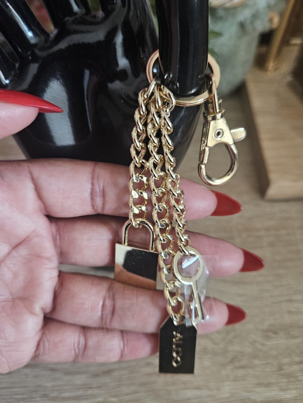 ALDO Gold Chain Keychain with Lock Charm